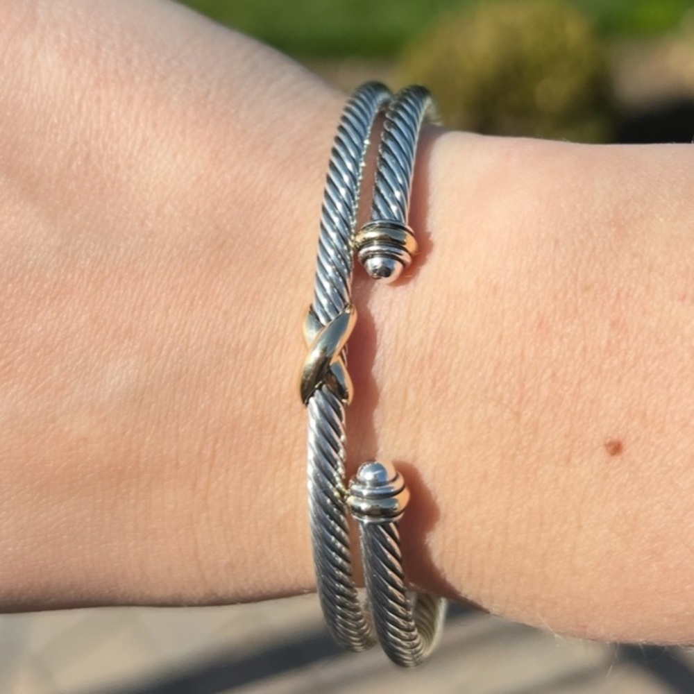 David Yurman Silver Bracelet with Gold Accent - Picture 3 of 7